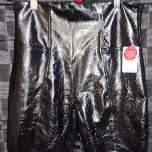 Spanx Women's Black Faux Patent Leather High Rise Ankle Leggings Large  New